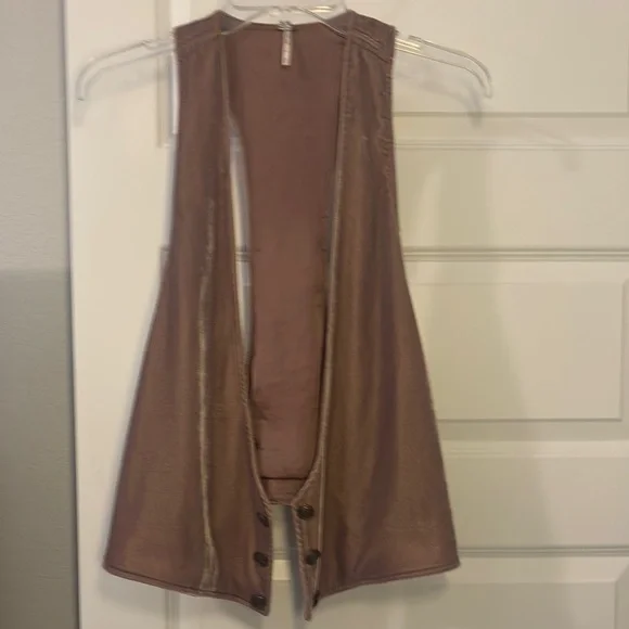 Free People rose mauve open velvet vest w/admirial buttons SZ M boho chic - Picture 1 of 13